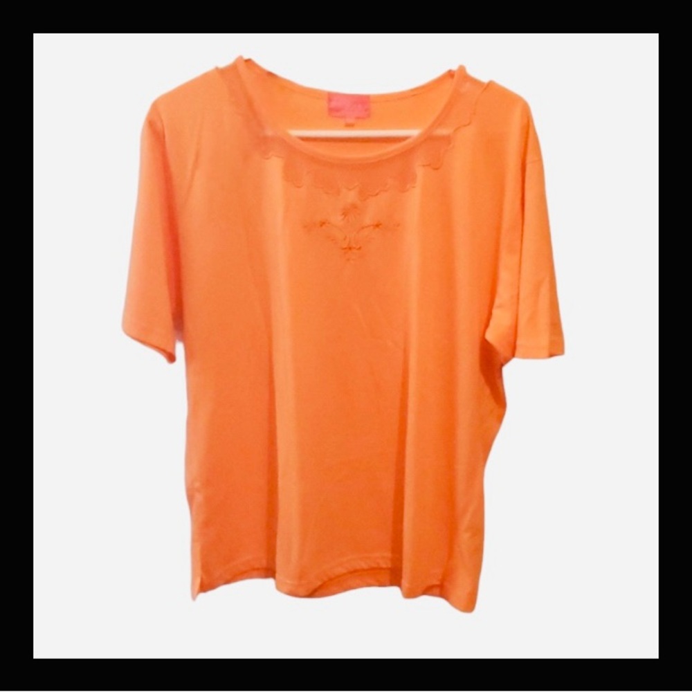 Lady Laury 2XL Bright Orange Top Short Sleeve Shirt Embroidery & Rhinestones